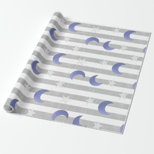 Papel De Regalo Estrellas y lunas gris y azul