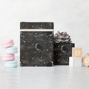 Papel De Regalo Estrellas y noche mística celestial lunar negra