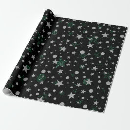 Papel De Regalo Estrellas y puntos Purpurinas plateadas y verdes