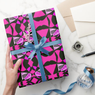 Papel De Regalo Estrellas Y Rayas Resumen: Negro Rosa