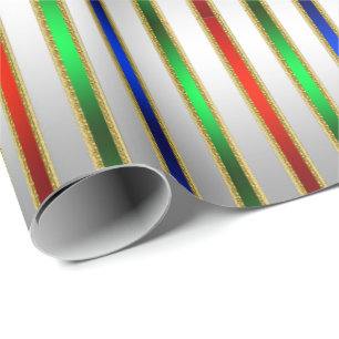 Papel De Regalo Estriberas de vidrio festivas Plata verde azul roj