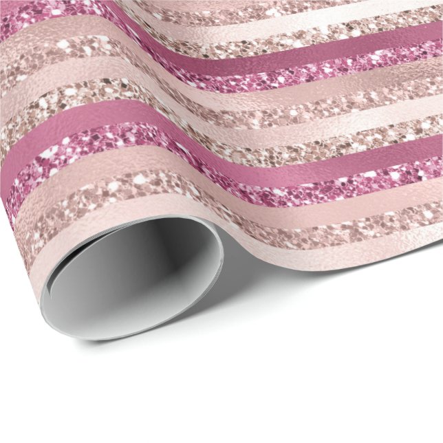 Papel De Regalo Estribos Glam, Purpurina Rosa Girona De Rubor (Esquina del rollo)