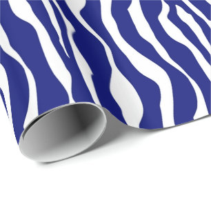 Papel De Regalo Estripas de cebra - Azul y blanco cobalto oscuro