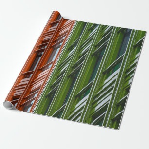 Papel De Regalo Estructura arquitectónica verde y roja