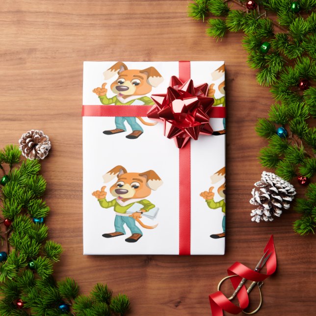 Papel De Regalo Estudiante de perro de caricatura preparándose par (Regalo de vacaciones)
