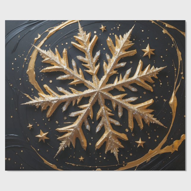 Papel De Regalo Eternal Frost – Golden Snowflake Glam Gift Wrap (Superficie plana)