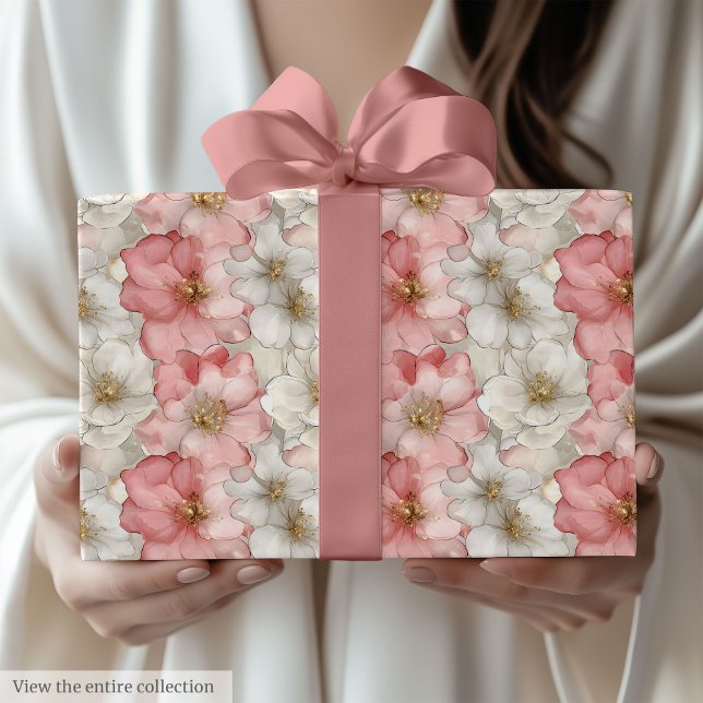 Papel De Regalo Ethereal pastel pink and gold floral gift wrap (Ethereal pastel pink and gold floral gift wrap)