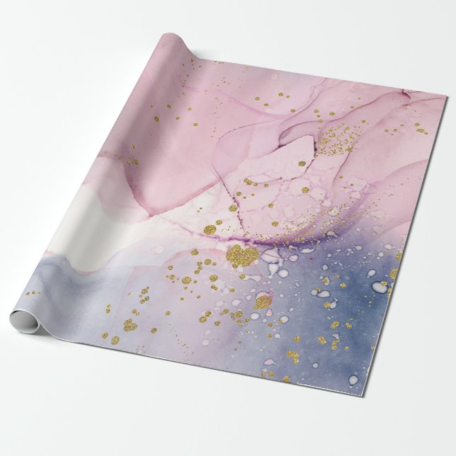 Papel De Regalo Ethereal Periwinkle Fiesta de fantasía rosa y dora (Desenrollado)