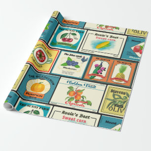 Papel De Regalo Etiquetas de frutas de vintage en lata
