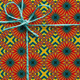 Papel De Regalo Étnica tribal de color azul geométrico rojo y amar