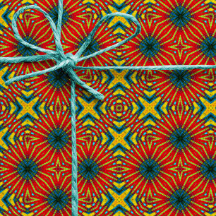 Papel De Regalo Étnica tribal de color azul geométrico rojo y amar