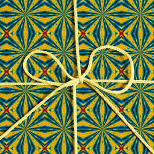 Papel De Regalo Étnica tribal de estrella amarilla y azul geométri