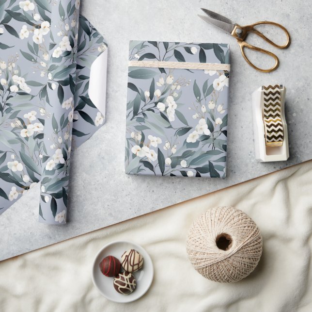 Papel De Regalo Eucalipto de Floral Azul Azul (Artesanía)