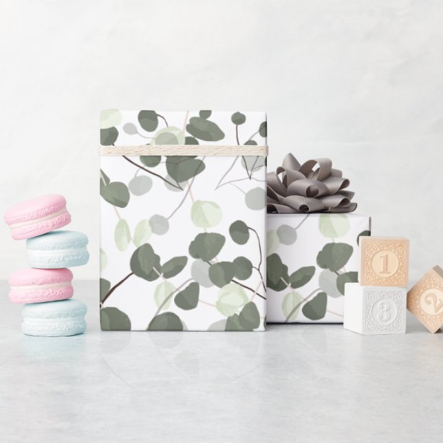 Papel De Regalo Eucalipto verde deja Ilustracion natural (Baby Shower)