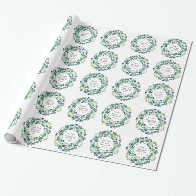 Papel De Regalo Eucalyptus Foliage Wreath Boda Monograma (Desenrollado)
