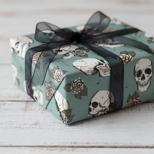 Papel De Regalo Eucalyptus Green Small Skull Halloween
