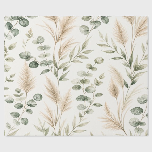 Papel De Regalo Eucalyptus Pampas Grass Wrap (Superficie plana)