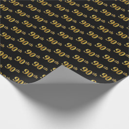 Papel De Regalo Evento Black, Faux Gold 90th (Ninetieth)