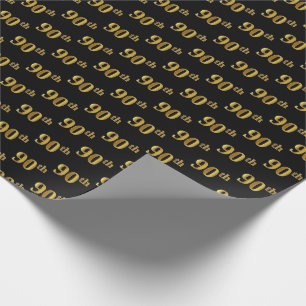 Papel De Regalo Evento Black, Faux Gold 90th (Ninetieth)