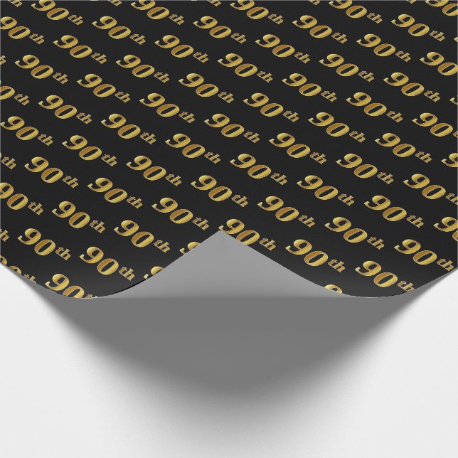 Papel De Regalo Evento Black, Faux Gold 90th (Ninetieth) (Esquina)