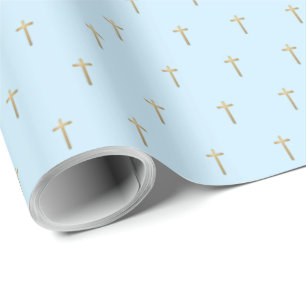 Papel De Regalo Evento cristiano Faux Gold Cross Pattern Blue