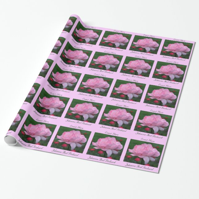 Papel De Regalo Evento personalizado de flor rosa rosa (Desenrollado)