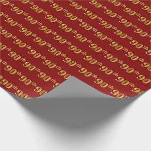 Papel De Regalo Evento Red, Faux Gold 90th (Ninetieth)