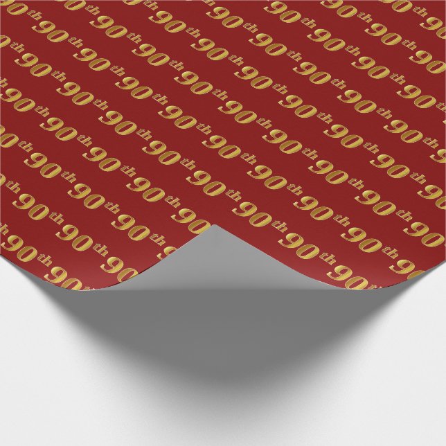 Papel De Regalo Evento Red, Faux Gold 90th (Ninetieth) (Esquina)