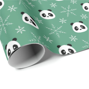 Papel De Regalo Evergreen ligero - Pandas con copos de nieve