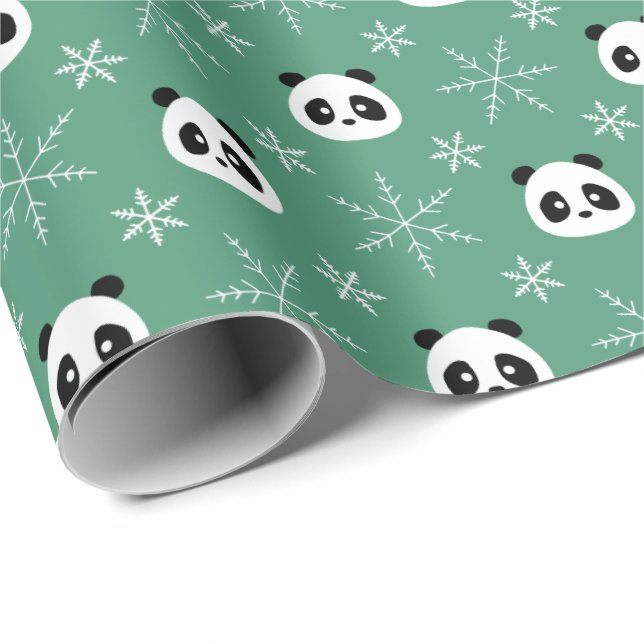 Papel De Regalo Evergreen ligero - Pandas con copos de nieve (Esquina del rollo)