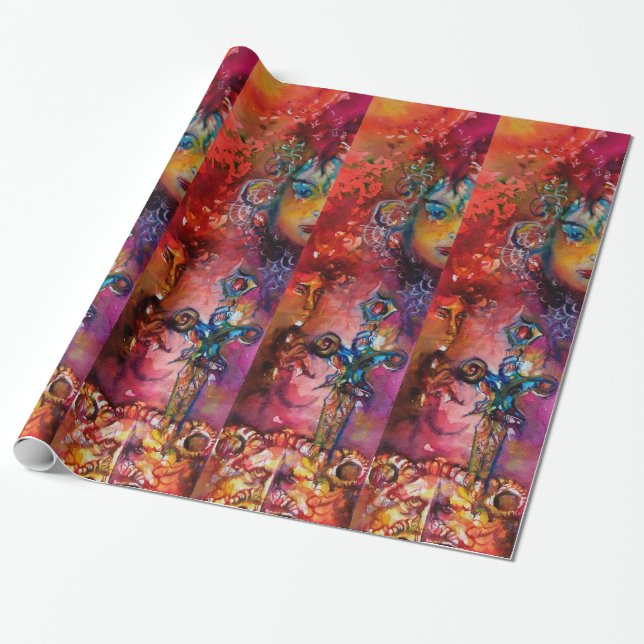 Papel De Regalo EXCALIBUR, azul púrpura rojo (Desenrollado)