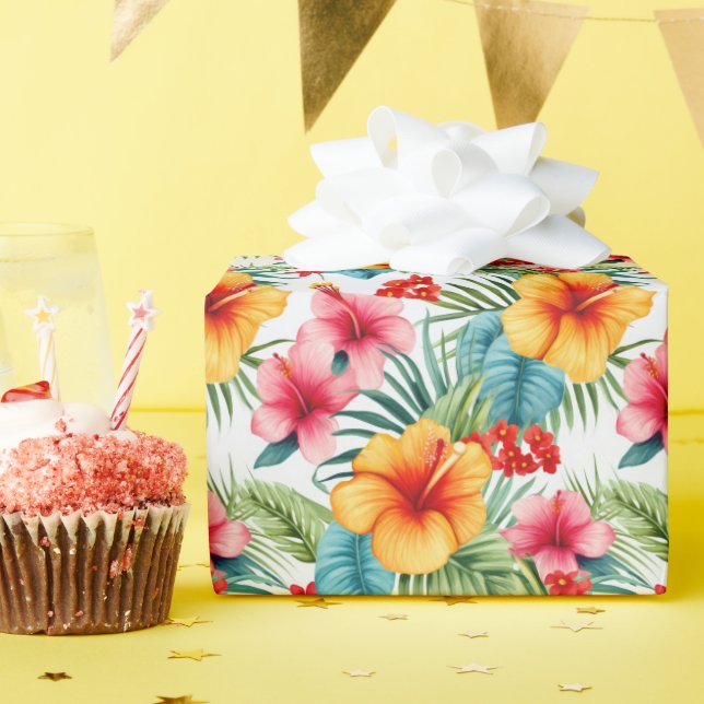 Papel De Regalo Exótico Floral Hawaiano  (Fiesta de cumpleaños )