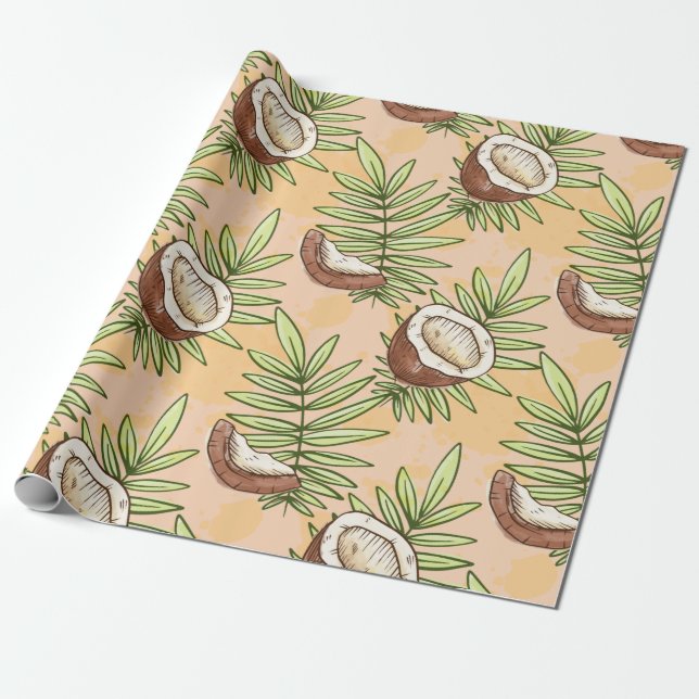 Papel De Regalo Exótico Patrón de brillo de frutas de coco en vera (Desenrollado)