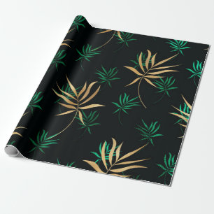 Papel De Regalo Exótico Verde Tropical y Dorado