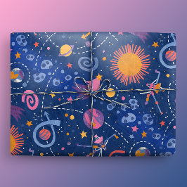 Papel De Regalo Exploración Espacial Voyager Azul