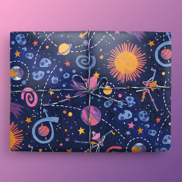 Papel De Regalo Exploración Espacial Voyager Azul Oscuro