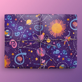 Papel De Regalo Exploración Espacial Voyager Púrpura