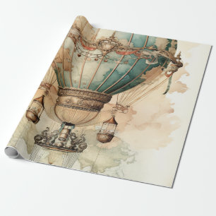 Papel De Regalo Explorador de Mapa Mundial del Dirigible Azul Anti