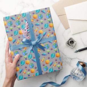 Papel De Regalo Exploradores espaciales en gris