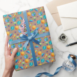 Papel De Regalo Exploradores espaciales en Light Brown