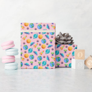 Papel De Regalo Exploradores espaciales en rosa claro