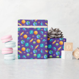 Papel De Regalo Exploradores espaciales sobre el azul