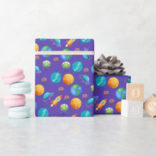 Papel De Regalo Exploradores espaciales sobre el azul real