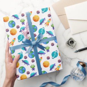 Papel De Regalo Exploradores espaciales sobre el blanco