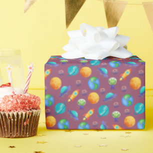 Papel De Regalo Exploradores espaciales sobre el rubí morado