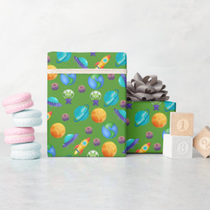 Papel De Regalo Exploradores espaciales sobre el verde máximo