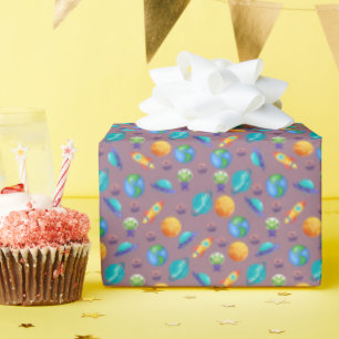 Papel De Regalo Exploradores espaciales sobre gris oscuro