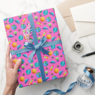 Papel De Regalo Exploradores espaciales sobre rosa