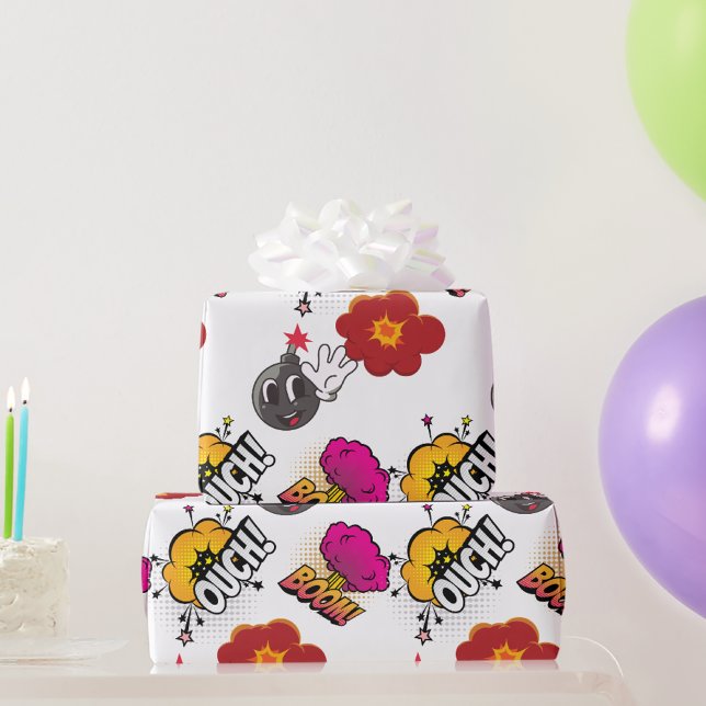 Papel De Regalo Explosión de arte pop de cómic Regalo blanco Ouch (Subido por el creador)
