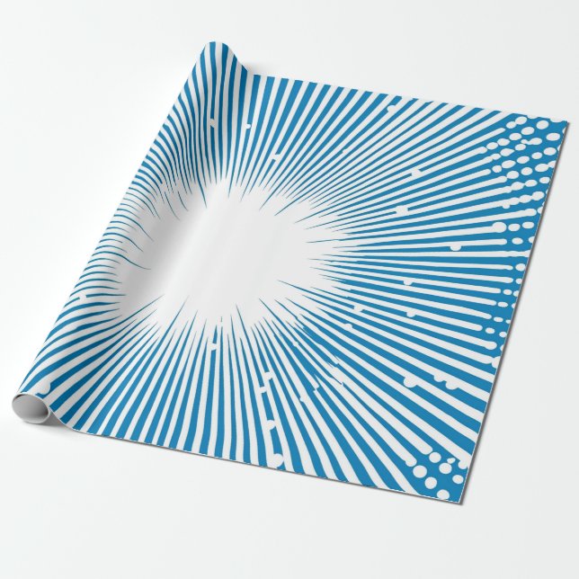 Papel De Regalo Explosión de arte pop de estilo cómico - azul y bl (Desenrollado)